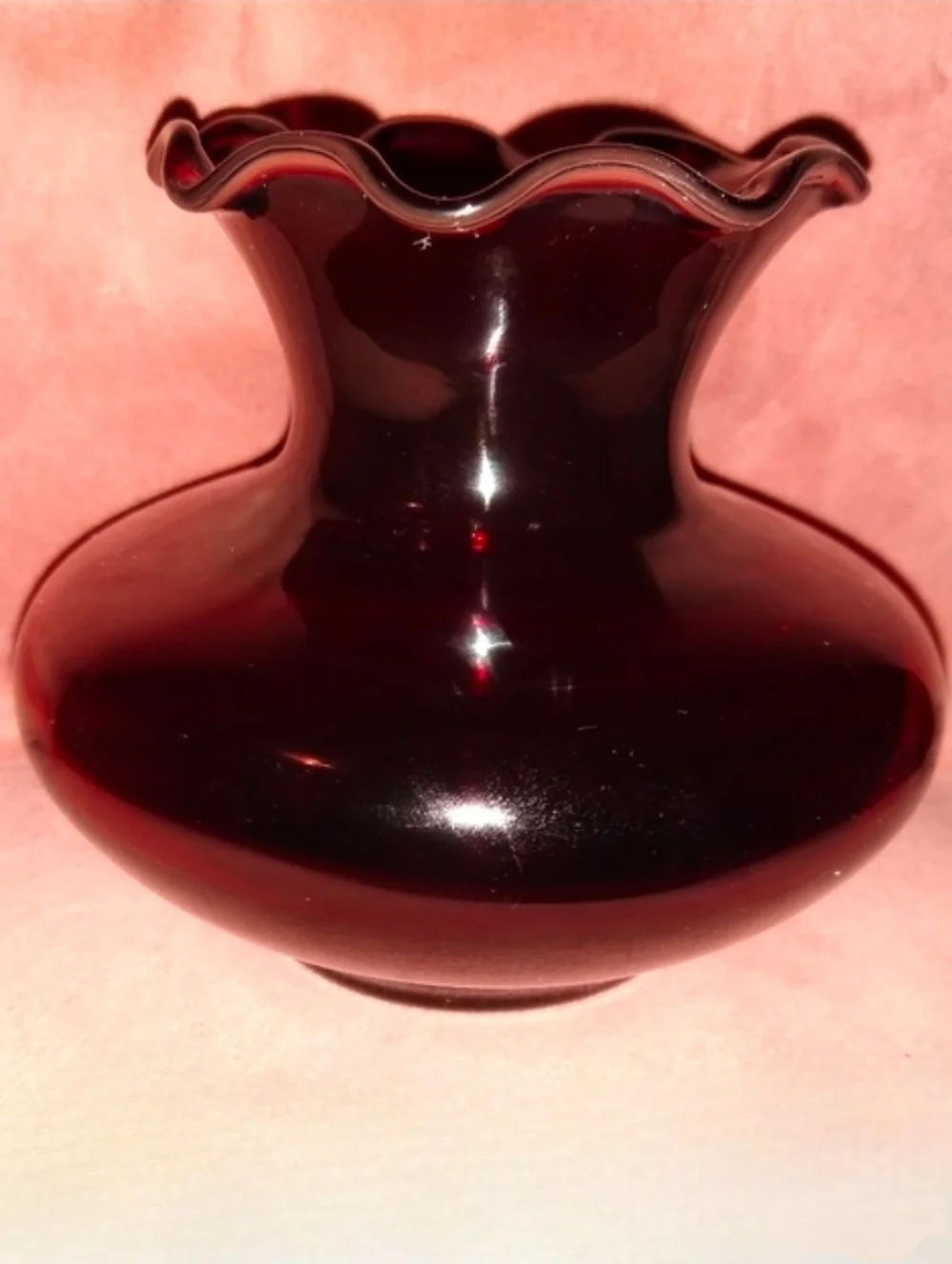 Vintage Mini Flower Vase Royal Ruby Red Glass Fluted Ruffle Edge Anchor Hocking